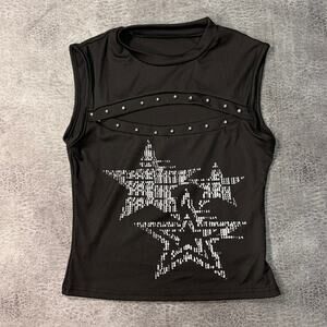 Black Studded Graphic Star Tank Top